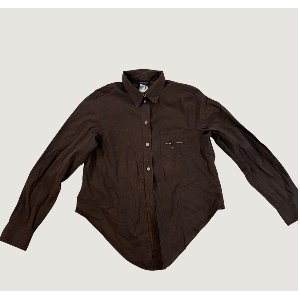 Mondi Women's Button Down Shirt Size 44 Brown Long Sleeve Solid Collared Q81